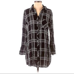 Forever 21 plaid long sleeve button down shirt dress women’s small black